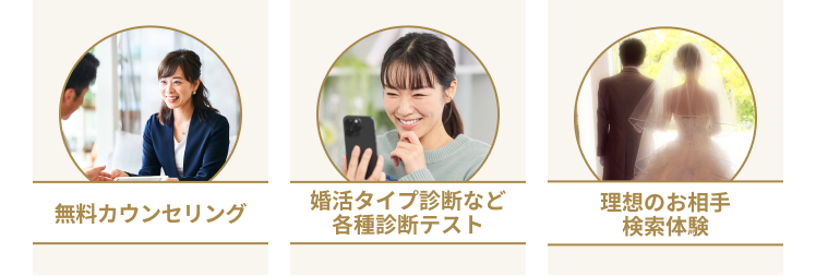 無料カウンセリング 婚活タイプ診断など各種診断テスト 理想のお相手検索体験
