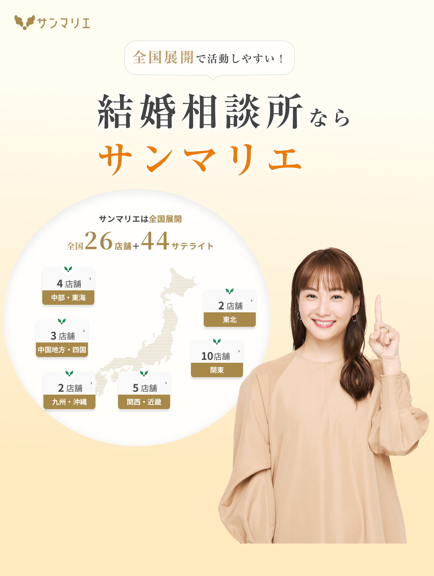 サンマリエは全国展開だから東北・関東・関西・近畿・中部・東海・中国地方・四国・九州・沖縄でも婚活しやすい！